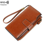 Oil Wax Leather RFID Wallet Long Capacity Clutch
