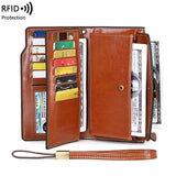 Oil Wax Leather RFID Wallet Long Capacity Clutch