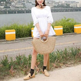 Hot Summer Handmade Pompon Weaving Straw Bag Tassels Moon shaped Beach Bag