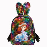 Lovely Rabbit Ear Backpack Girls School Book Bag Cartoon Sequin Casual Knapsack