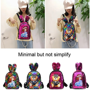 Lovely Rabbit Ear Backpack Girls School Book Bag Cartoon Sequin Casual Knapsack