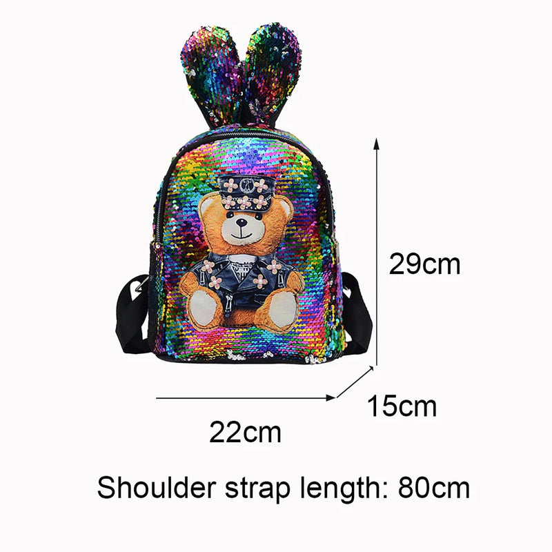 Lovely Rabbit Ear Backpack Girls School Book Bag Cartoon Sequin Casual Knapsack