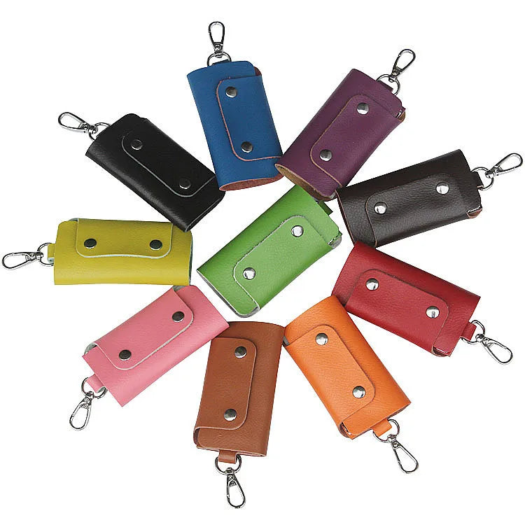 Big Capacity Key Wallets Buckle Style Pu Leather Solid Colors Keys Holders