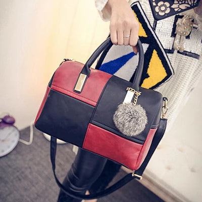 Boston Patchwork PU Leather Women Bag Shoulder Crossbody Messenger Bags Handbag