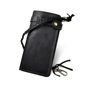 Hot Crazy Horse Leather Chain Wallet Purse Clutch For Men