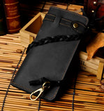 Hot Crazy Horse Leather Chain Wallet Purse Clutch For Men