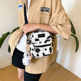 Cow Print Canvas Crossbody Bag Women's Shoulder Bag Mobile Phone Purse