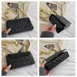 Plaid PU Leather Shoulder Bag with Acrylic Chain - Women's Underarm Handbag