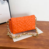 Plaid PU Leather Shoulder Bag with Acrylic Chain - Women's Underarm Handbag