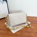 Plaid PU Leather Shoulder Bag with Acrylic Chain - Women's Underarm Handbag