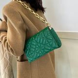 Plaid PU Leather Shoulder Bag with Acrylic Chain - Women's Underarm Handbag