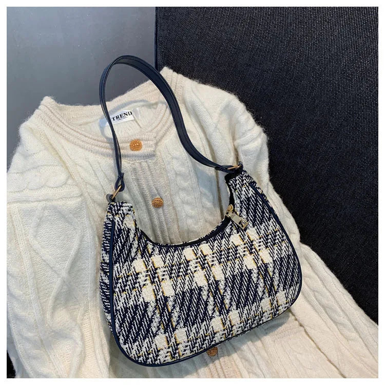 Plaid Crescent Underarm Handbag