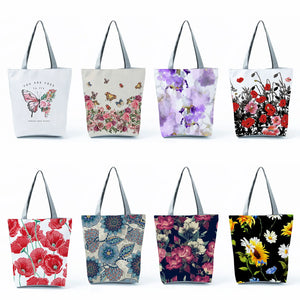 Floral Print Shoulder Bag High Capacity Eco Reusable Handbag