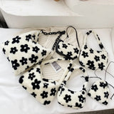 Vintage Flower Plush Shoulder Bag Women Large Capacity Messenger Bag