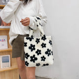 Vintage Flower Plush Shoulder Bag Women Large Capacity Messenger Bag