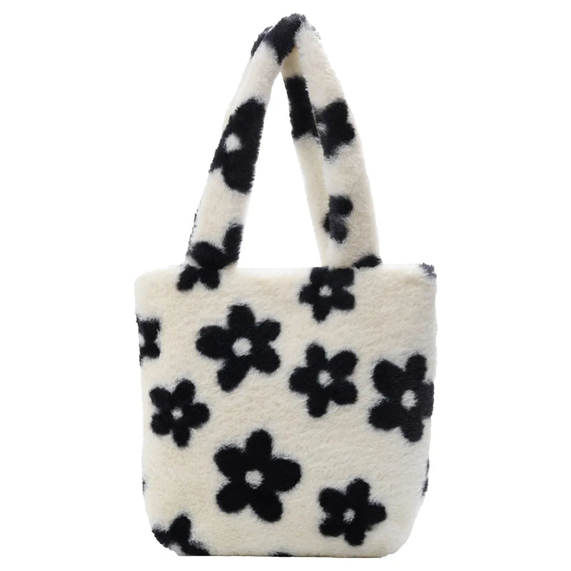 Vintage Flower Plush Shoulder Bag Women Large Capacity Messenger Bag