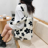 Vintage Flower Plush Shoulder Bag Women Large Capacity Messenger Bag