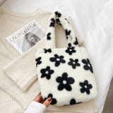 Vintage Flower Plush Shoulder Bag Women Large Capacity Messenger Bag