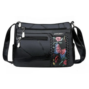 Flower Printed Shoulder Handbag PU Leather Messenger Bags Women