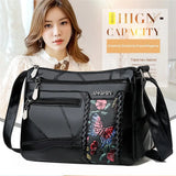 Flower Printed Shoulder Handbag PU Leather Messenger Bags Women