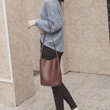 Women's PU Leather Bucket Crossbody Bag for Hiking