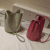 Women's PU Leather Bucket Crossbody Bag for Hiking
