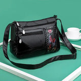 Flower Print Crossbody Bag Women Leather Shoulder Messenger Bag