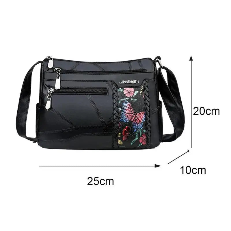 Flower Print Crossbody Bag Women Leather Shoulder Messenger Bag