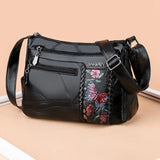 Flower Print Crossbody Bag Women Leather Shoulder Messenger Bag