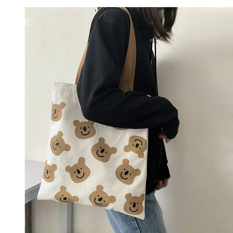 Ins Korea Canvas Bag Female Shoulder Convenient Shopping Cartoon Student