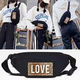 Leopard Love Print Waist Bag Sports Chest Bag Unisex