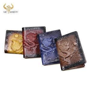 Men Real Leather Dragon Emboss Standard Wallet