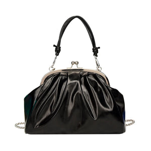 Pleated Leather Shoulder Bag Crossbody Purse Satchel