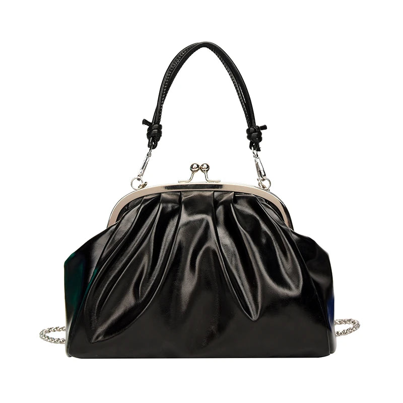Pleated Leather Shoulder Bag Crossbody Purse Satchel