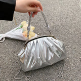 Pleated Leather Shoulder Bag Crossbody Purse Satchel