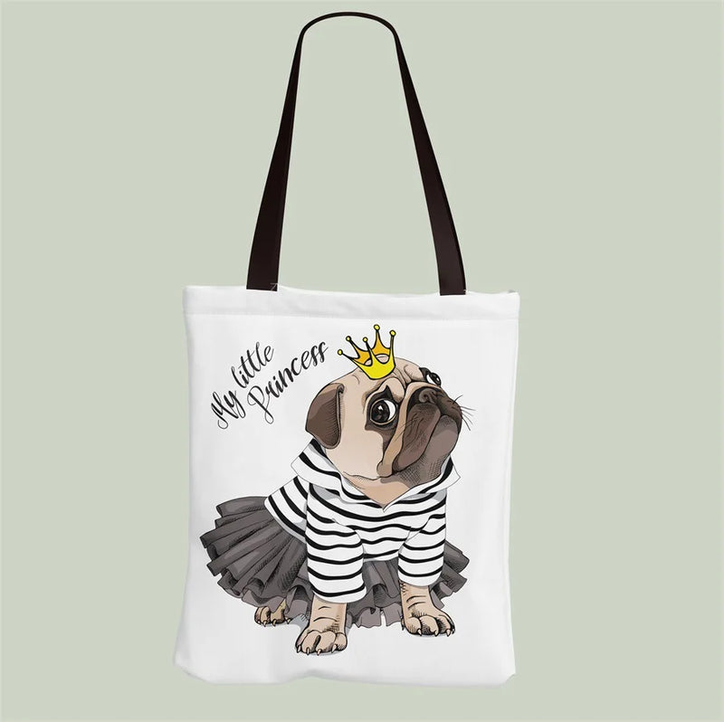 Hot Pug Canvas HandBag Women Cartoon Dog Shoulder Bag