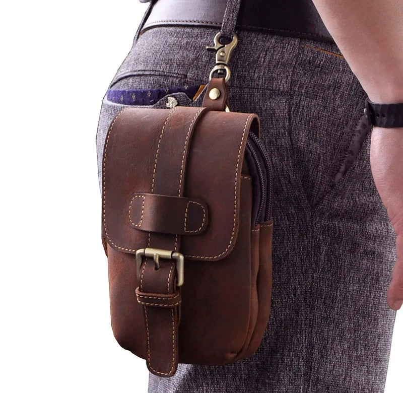 Genuine Leather Fanny Pack Waist Belt Bag Cigarette Case Pouch