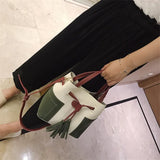 Spliced PU Leather Handbag Tassel Bucket Vintage Shoulder Bag