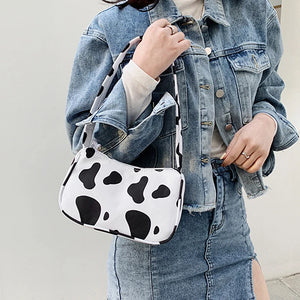 Butterfly Print Canvas Tote Small Handbag Zipper Half Moon Bag