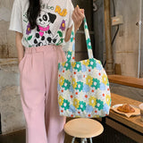 Flower Print Shoulder Bags Big Capacity Ladies Shopping Bags Canvas Handbags
