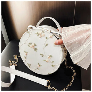 Sweet Lace Round Handbags High PU Leather Crossbody Bags