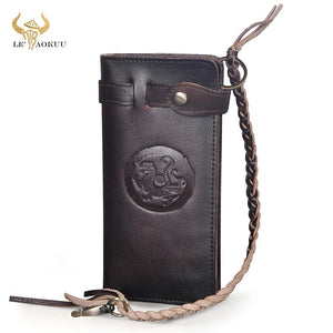 Men's Leather Checkbook Chain Organizer Long Wallet Purse Clutch