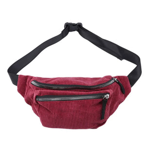 Hot Vintage Corduroy Waist Pack Women Girls Chest Pouch Belt Bags