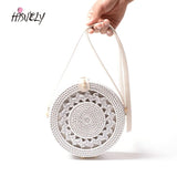 Boho Round Rattan Crossbody Bag Straw Woven Circle Shoulder Handbag