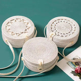 Boho Round Rattan Crossbody Bag Straw Woven Circle Shoulder Handbag