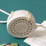 Boho Round Rattan Crossbody Bag Straw Woven Circle Shoulder Handbag