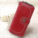 Hot Women Clutch Leather Wallet Female Long Wallet with Strap