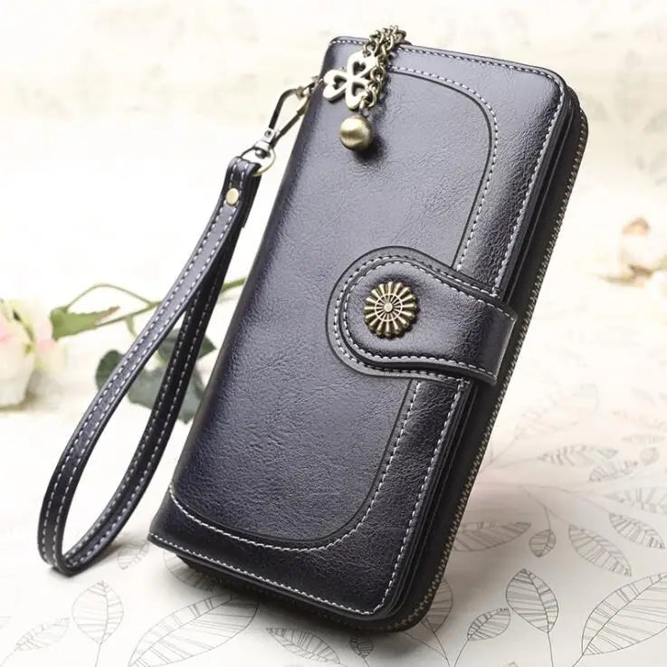 Hot Women Clutch Leather Wallet Female Long Wallet with Strap