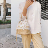 Straw Woven Shoulder Bag Summer Beach Handbag Crossbody Purse