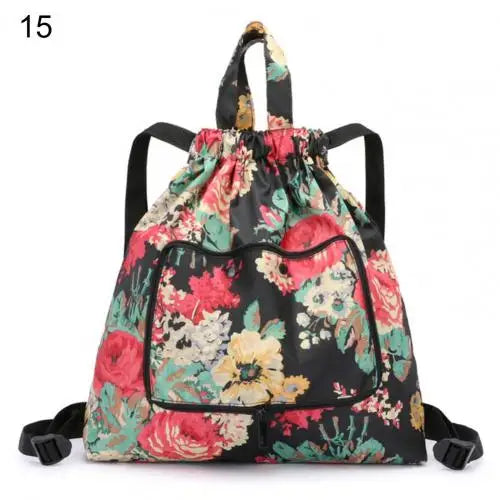 Flower Print Waterproof Backpack Handbag for Shopping
